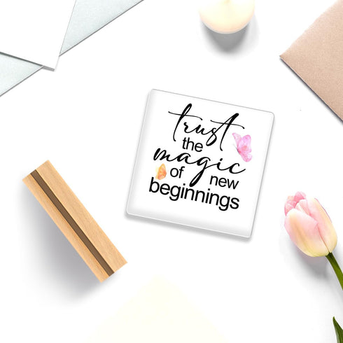 Inspirational Office Home Desk Decor,Trust the Magic of New Beginnings Motivational Sign Acrylic Plaque With Wooden Stand Sign Home Tabletop Offic...