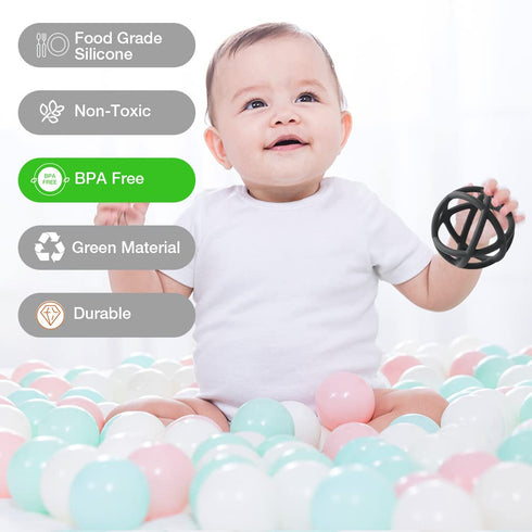 Teething Toys, TOPGOMES Baby Teether Toys, BPA Free Silicone Soft Ball Easy to Hold Teether for Babies Ages 6 Months+ 2 Pack (Sage+Ether)...