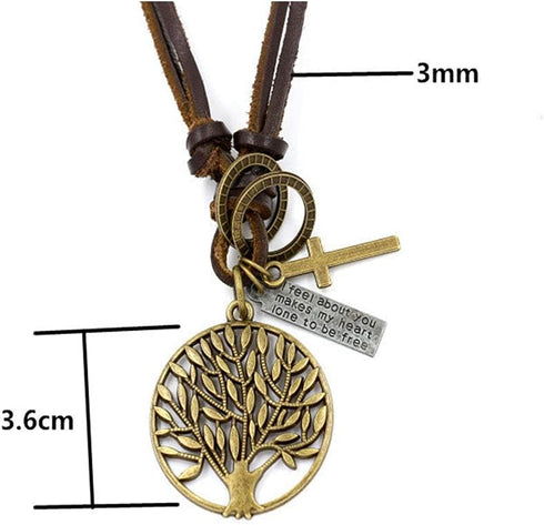 Tree of Life Pendant Necklace Leather Cross Circle Pendant Leather Cord for Women Men Adjustable Tree of Life Leather Cord Pendant Jewelry...