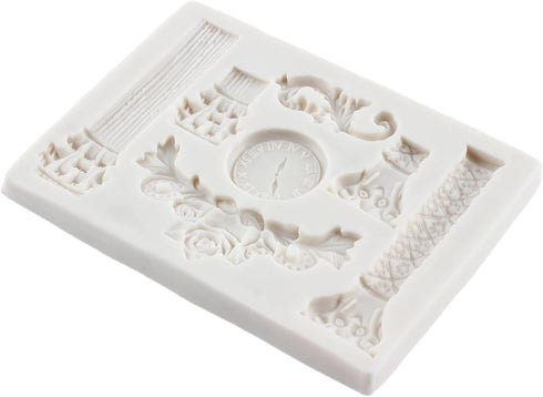 Roman Column Silicone Fondant Mold Greek Marble Pillars Relief Retro European Pattern Clock Chocolate Candy Molds for Cake Decorating Cupcake Topp...