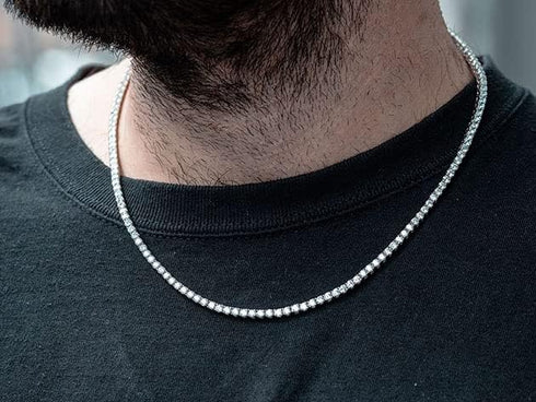 Unisex Micro Skinny Magnificent 2mm Silver Finish One Row Tennis Necklace Cubic Zirconia Choker Necklace 14-22" Bracelet 6.5-8'...