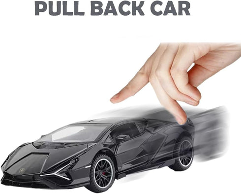 Lambo Toy Car Sian FKP3 Die-Cast Car Model with Lights and Sound Pull Back Toy Car for Boys Age 3 4 5 6 + Year Old (Black)...