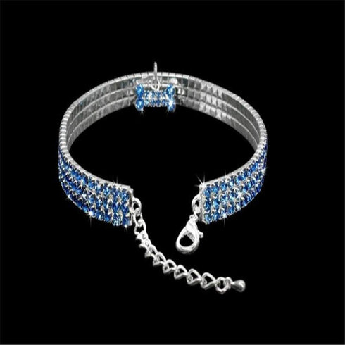 Dogs Kingdom Amazing 3 Rows Rhinestones Necklace Pet Cat Dog Collar Bling Rhinestone Bone Jewelry Party Wedding Accessories,Dark Blue,M:10-12" Nec...