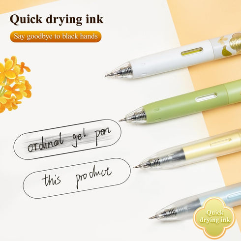 M&G Gel Pens, 4 PCS Black Gel Pens Fine Point 0.5mm, Retractable Gel Ink Rollerball Pens, Cute Gel Ink Pens with Flower for Smooth Writing Men Wom...