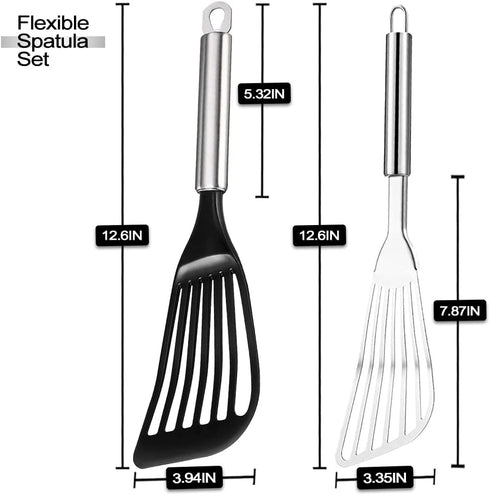 Tenta Kitchen Utensils & Gadget Tool Set Stainless Steel Metal Slotted Spatula,Nylon Fish Egg Spatulas Nonstick Turner, Wide Flate Slotted Spatula...