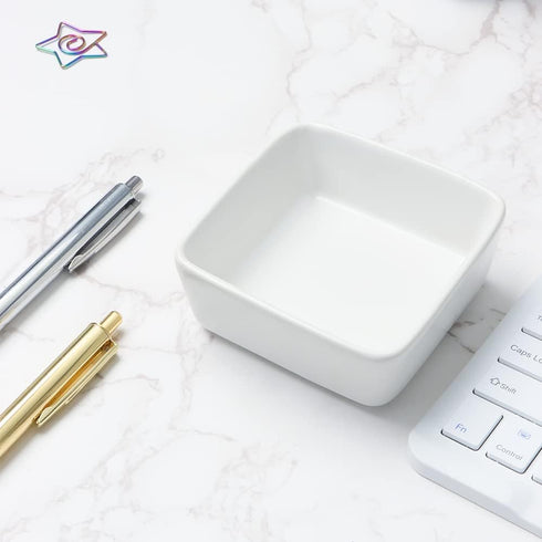 Candy Color Ceramic Paper Clip Holder for Desk Cute Paperclips Dispenser 3.5Inch Square Paper Clips Organizer Binder Clip Holder (White Paper Clip...