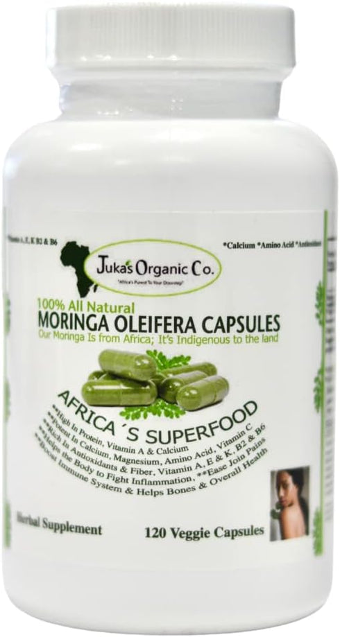 Juka's Organic Co. Moringa Powder Capsules (100% Authentic, Organic, Non GMO, Zero Additives. Rich in Antioxidants & Amino Acids, Indigenous to Af...