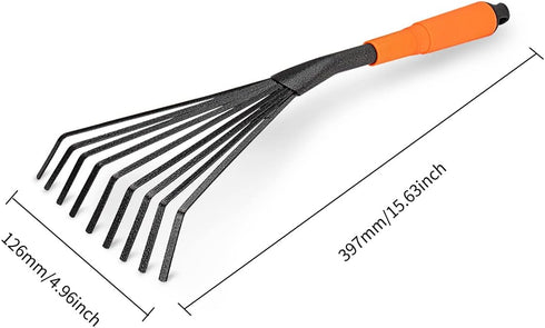 Mini Garden Rake 16 Inch 9 Root Steel Hand Fan Leaf Rake with Ergonomic Comfort Grip & Rust Resistant - Professional Gardening Tool...