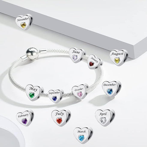 January-December 12 Months Colors Birthstone Crystal Happy Birthday Heart Charms For Charm Bracelets Necklace...
