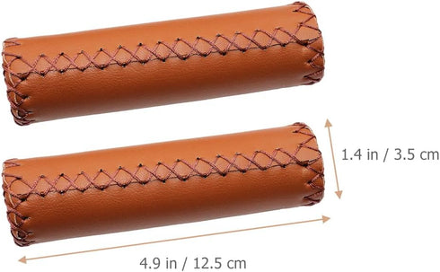 1Pair PU Leather and Soft Rubber Bicycle Mountain Bike Handlebar Grips (Light Brown)...