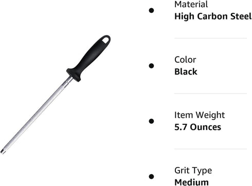 Knife Sharpener Rod, Kitchen Knives Sharpener Carbon Steel Professional Knife Sharpening Steel, Honing Rod with Hanging Holes (13 inches)...