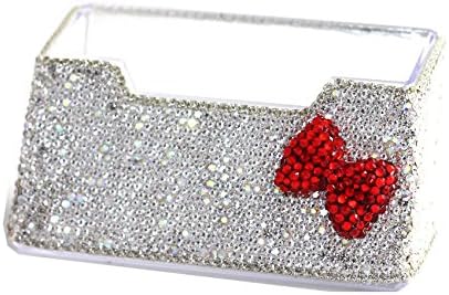 Bling Pure Handmade Bling Bling Rhinestones Stainless Steel Metal Business Card Holder Name Card Case (Red bow)...