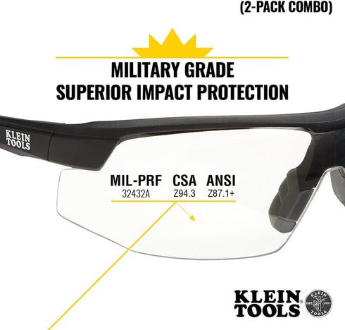 Klein Tools 60174 Safety Glasses, PPE Protective Eyewear with Semi Frame, Scratch Resistant, Anti Fog Clear and Gray Lens Combo Pack...
