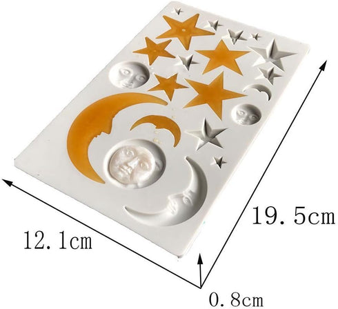 Moon Stars Sun Face Silicone Fondant Mold Chocolate Candy Gumpaste Sugarcraft Tool Cake Decorating Tools Epoxy Resin DIY Polymer Clay Silicone Mol...