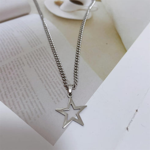 Dainty Hollow Star Simple Choker Necklace for Women Girls Delicate Stainless Steel Silver Plated Y2K Minimalist Star Pendant Necklaces Adjustable ...