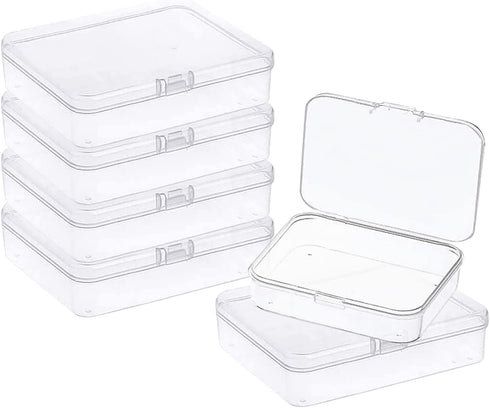 6 Pcs Mini Plastic Storage Containers Box with Lid, 4.5x3.4 Inches Clear Rectangle Box for Collecting Small Items, Beads, Game Pieces, Business Ca...