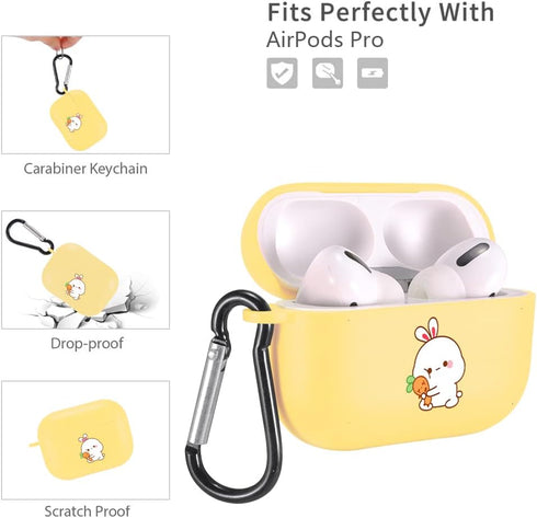 MAYCARI Carrot Rabbit Case for AirPods Pro with Keychain, Cute Animal Design Protective Soft TPU Cover Compatible with AirPods Pro Charging Yellow...