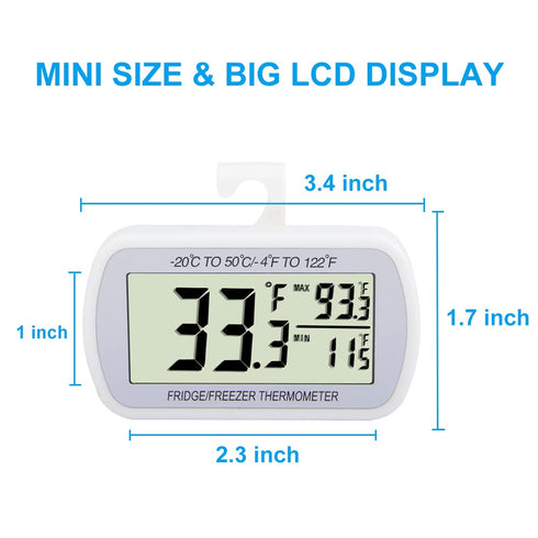 Waterproof Refrigerator Fridge Thermometer, Digital Freezer Room Thermometer, Max/Min Record Function Large LCD Screen and Magnetic Back for Kitch...