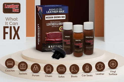Leather Max Quick Blend Refinish and Repair Kit, Restore Couches, Recolor Furniture & Repair Car Seats, Jackets, Sofa, Boots / 3 Color Shades to B...