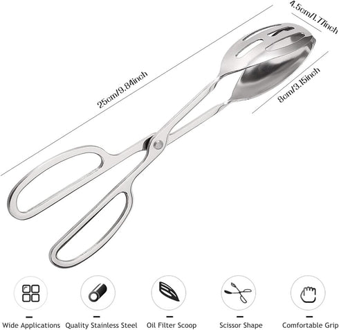 2 Pieces Buffet Salad Tongs for Kitchen Serving and Cooking, Stainless Steel Food Scissor Tongs, Catering Utensil for Bread Cake Bake Steak Barbec...