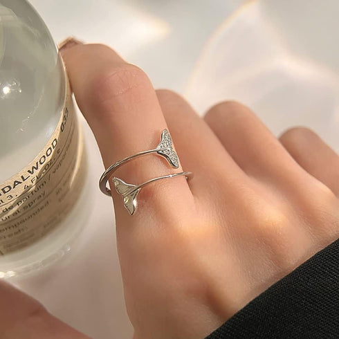 Couple Mermaid Ring 925 Sterling Silver Cubic Zirconia Open Statement Rings Wrap Finger Band Engagement Promise Stacking Ring Bands Adjustable Jew...