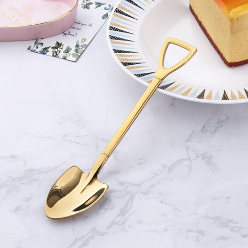 4 Pack Dessert Spoon 6 inch Shovel Shape Stainless Steel Spoons Ice Cream Fruit Spoon for Home Kitchen or Restaurant, Gold...