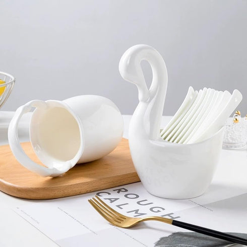Swan Ceramic Utensil Holder, 1pce Kitchen Utensil Holder White Ceramic Makeup Storage Organizer Desk Pencil Holder Standing Makeup Brush Holder Sw...