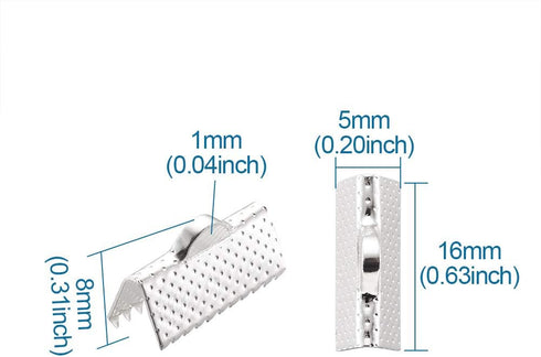 Craftdady Silver Ribbon Ends 50Pcs Bookmark Pinch Crimp Clamp Cord End Fastener Clasps with 1mm Loop for Leather Suede Jewelry Making 16x8mm...