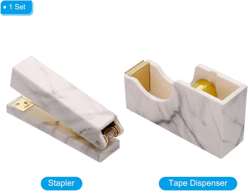 PATIKIL Stapler and Tape Dispenser Set, 1 Set Cute Stapler Tape Dispenser Desk Weighted Marble Tape Cutter Heavy for Tape Office Women Desktop, Go...