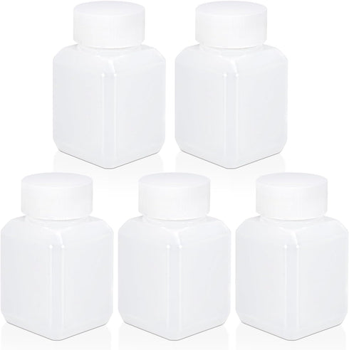 1oz/5 Pcs Plastic Lab Chemical Reagent Bottles, Square Sample Storage Container, Chemical Container Bottle with Inner Ring Cover, Narrow Mouth Sam...