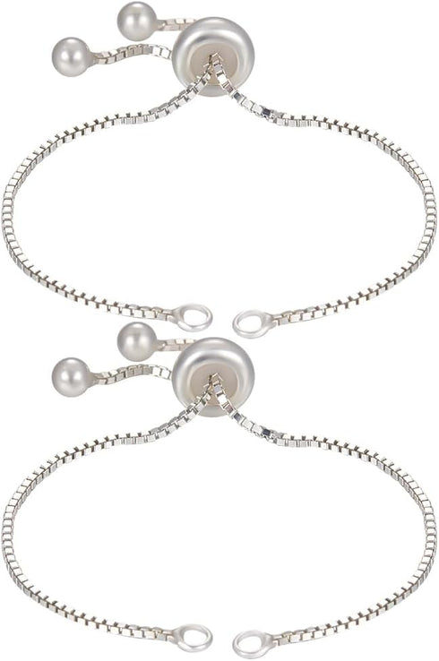 Beebeecraft 1 Box 2Pcs Adjustable Slider Bracelet Chain Sterling Silver Italian Ball Bead Chain Link Necklace Making for DIY Craft Jewelry 4.72 In...