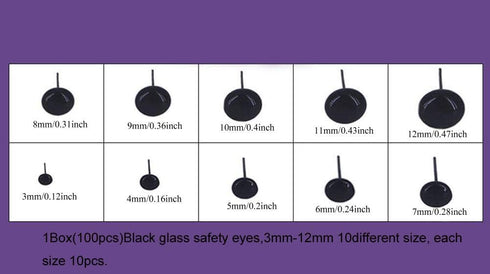 BESTCYC 1Box(100pcs) 3-12mm 10 Different Size Mini Black Glass Eyes Needle Felting Bears Dolls Toy Teddy Puppets Decoys Sewing Arts Crafts Eyes Ki...