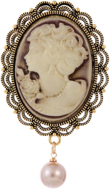 Kokoma Victorian Cameo Brooch Pin for Women Girls Dangling Pearl Beauty Lady Portrait Lapel Pins Scarf Badge Cloth Dress Accessories Jewelry...