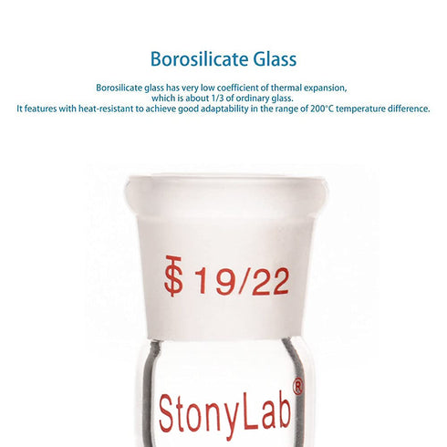 stonylab Glass 90 Degree Vacuum/Inert Gas Adapter, Borosilicate Glass Bent Inlet Adapter with 19/22 Outer Joint and Hose for Laboratory Lab Supply...