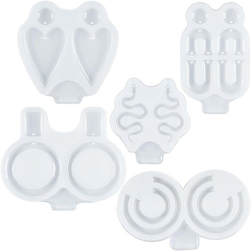 FUNSHOWCASE Snake Earring Epoxy Resin Silicone Molds Heart Oval Ring C Shaped, Stud Dangle Jewelry Casting Supplies 5-Bundle 0.5-2inch...