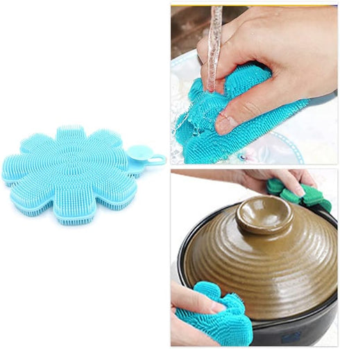 Silicone Sponge Dish Washing Kitchen Scrubber?Dishwashing Brush Silicone Kitchen Brush Flower Shape Cleaning Brushes for Home Restaurant (1, Rando...
