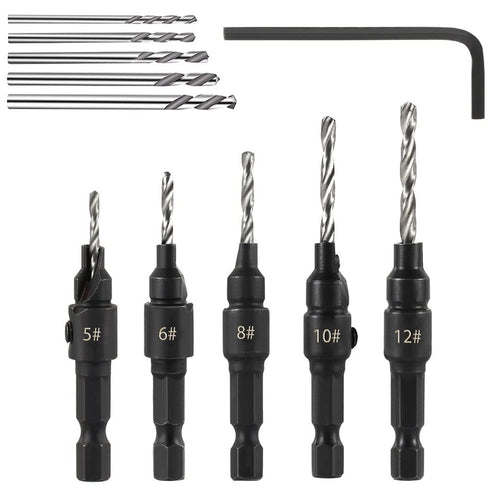 5pcs Wood Countersink Drill Bit Set Hex Shank Quick Change Counter Sinker Pre Hole Drill Bit Set Screw Counterbore Bit Pilot Bit Set #5, #6, #8, #...