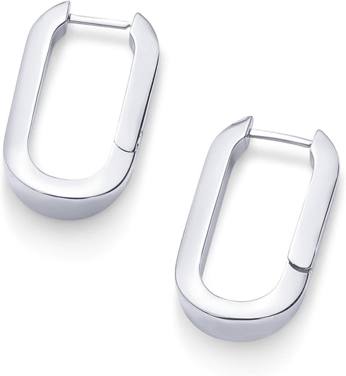PAVOI 14K Gold Plated Sterling Silver Posts U-Shaped Link Hoop Earrings for Women | Lightweight Long Huggies Earrings...