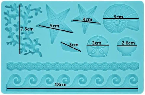 Seaweed Seashell Coral Conch Starfish Silicone Mold,Marine Theme Fondant Mold for Chocolate Candy Cake Decoration Polymer Clay Cupcake Cookie Jell...
