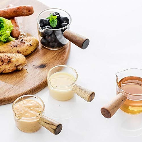 Glass Creamer Coffee Milk Sauce Serving Pitcher/Creamer Jug with Wood Handle...