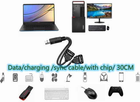 USB Splitter Adapter, USB Male to Dual USB Female Cable, Data Charger Double USB Port Extender, Y Splitter Hub Power Cord Extension...