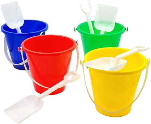 The Dreidel Company Beach Day Playsets, (Pack of 3) 5.25" Sand Bucket Play Set Box includes, Pail & Shovel Sand Toy for Boys and Girls Birthday Pa...