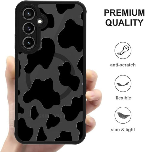 ZIYE Magnetic Case for Galaxy A15 Cow Pattern Phone Case with Camera Protection,Silicone TPU Phone Protective Cover Cow Print Design Cases Compati...