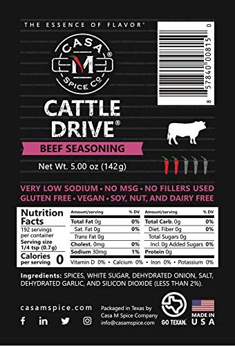 Casa M Spice Co Cattle Drive Beef Seasoning • Very Low Sodium • No MSG • Gluten Free • Keto-Friendly • BBQ Spices (Original, Stainless Shaker (wit...