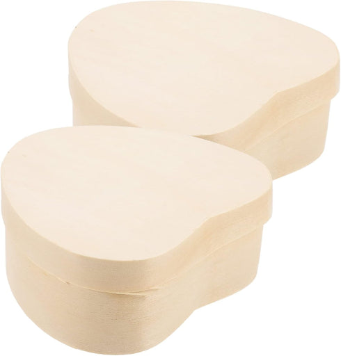 Abaodam Small Wooden Box 2pcs Unfinished Wood Box Heart Shaped Jewelry Box Natural Pine Wood DIY Craft Wooden Boxes Treasure Chest Case for Jewelr...