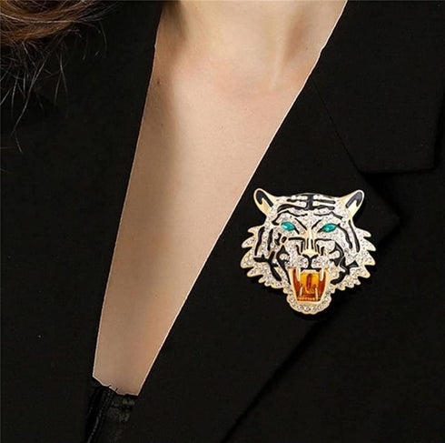 Rhinestone Roaring Tiger Brooch Women Men Crystal Enamel Tiger Head Brooch Pin For Party...