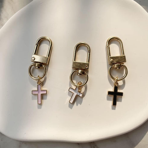 Small Cross Keychain for Women 3pcs Pack White Pink Black Car Keys Ring Accessories Clip Handbag Purse Backpack Pendant Charms-3PCSCROSS...