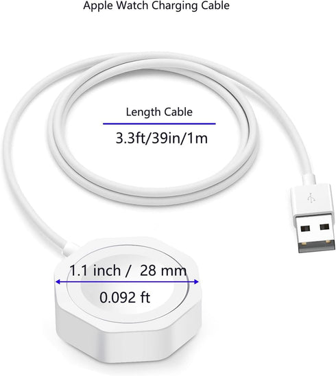 Short Watch Charger Compatible with Apple Watch Charger, USB Cord Fast Wireless Charging Compatible for Watch 9/8/7/6/SE2/SE/5/4/3/2 (3.3ft/39in/1...
