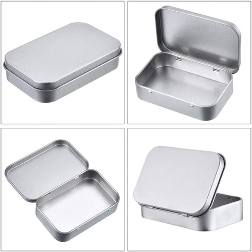 AKOAK 3 Pcs 3.7 x 2.4 x 0.8 Inches Silver Rectangular Empty Hinged Tins Box Containers for First Aid Kit,Survival Kits,Storage,Herbs,Pills,Crafts ...