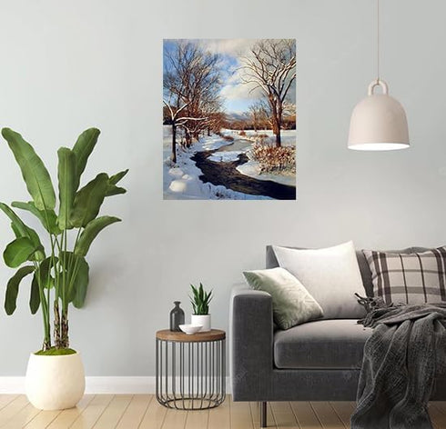 Scenery Winter Stream with Snow Landscape Wall Decor Art Print Poster (16x20)...